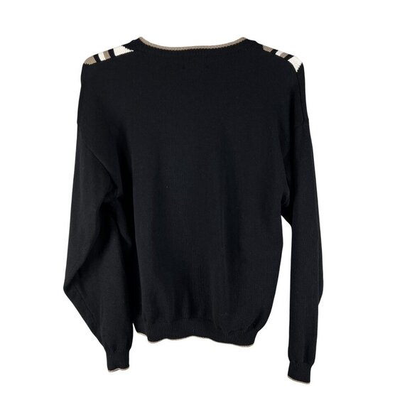 Sansabelt Sport Mens M  V-Neck Black Cotton Sweater Geometric Pattern Timeless - Picture 2 of 14